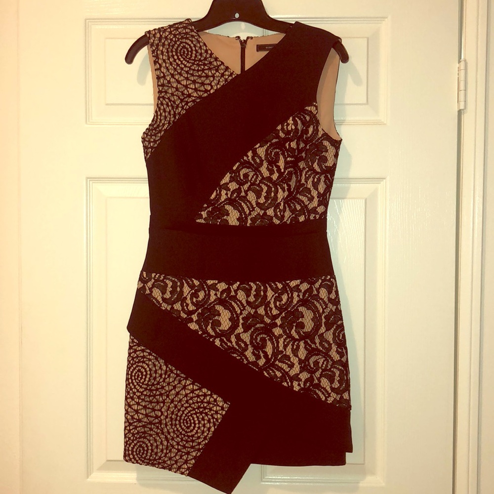 BCBG Black/Tan Dress with Lace Detail